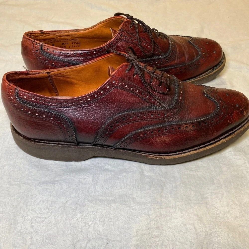 Vintage Florsheim Longwing Wingtip Brogue Oxfords Burgundy Pebble Grain 11D